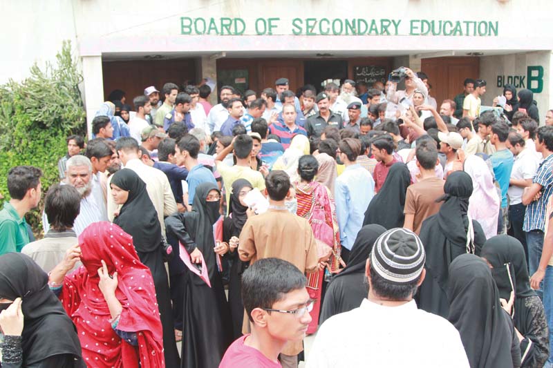 over 300 students joined together to protest against the results announced by the board of secondary education karachi bsek on monday bsek has taken steps to rectify this situation photo aysha saleem express