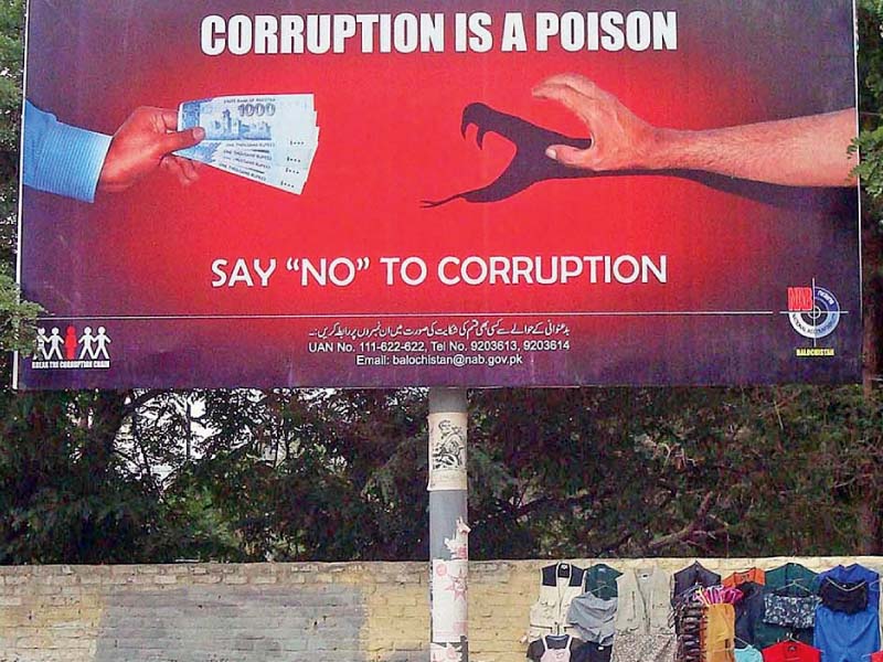 a billboard against corruption set up in quetta photo inp