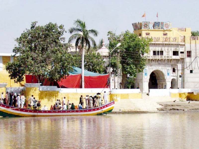 water entered the sadh belo temple on tuesday the hindu temple lies amid water as it is located on an island in river indus near sukkur photo file