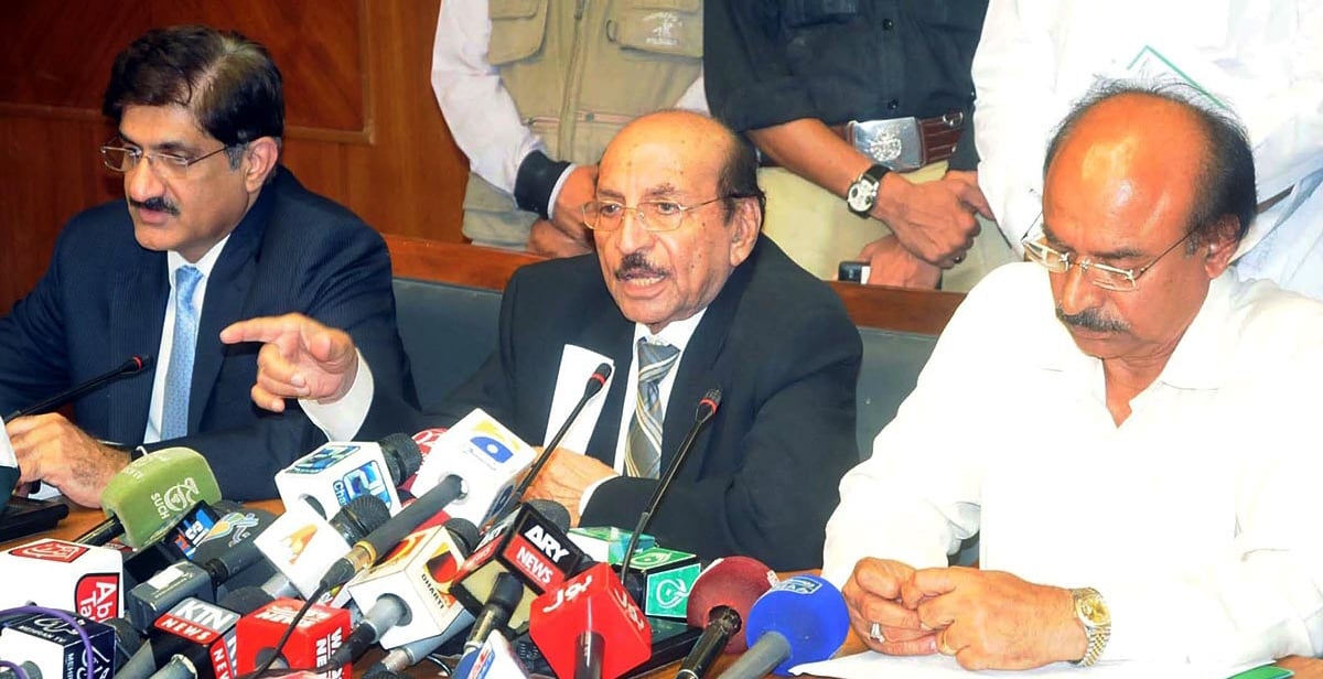 sindh chief minister qaim ali shah addresses a press conference in karachi on august 6 2015 photo online