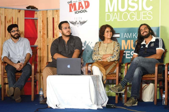 l to r taha malik of kostal filmmaker azaan sami khan member apmc ayla raza and filmmaker baber sheikh during panel discussion photo pi studio l to r taha malik of kostal filmmaker azaan sami khan member apmc ayla raza and filmmaker baber sheikh during panel discussion photo pi studio