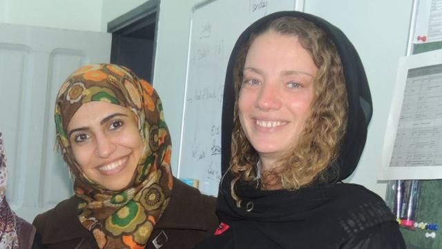 french aid worker worker isabelle prime and her translator shereen makawi photo lookmoica fr