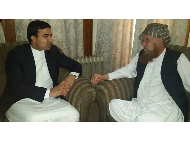 afghanistan s ambassador to pakistan janan mosazai called on maulana samiul haq at akora khattak nowshera on august 8 2015 photo twitter jananmosazai