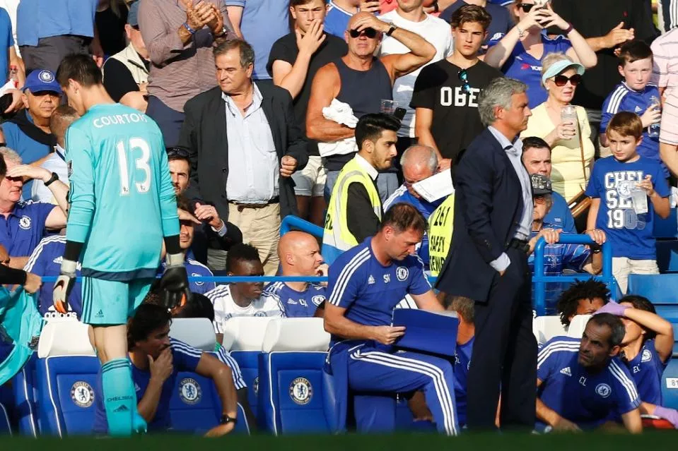 chelsea 039 s goalkeeper thibaut courtois l leaves the pitch past manager jose mourinho r after being sent off during an english premier league football match against swansea city photo afp chelsea 039 s goalkeeper thibaut courtois l leaves the pitch past manager jose mourinho r after being sent off during an english premier league football match against swansea city photo afp