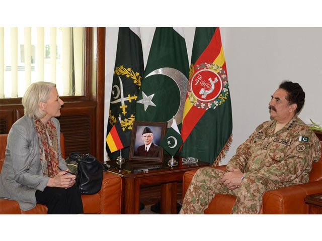 coas general raheel sharif meets german special representative for afghanistan and pakistan sabine sparwasser at the ghq in rawalpindi on august 10 2015 photo ispr