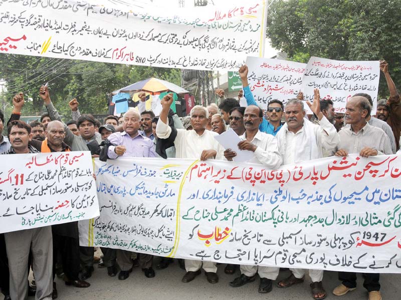 pakistan christian national party held a demonstration in front of lahore press club on tuesday photo zahoorul haq express