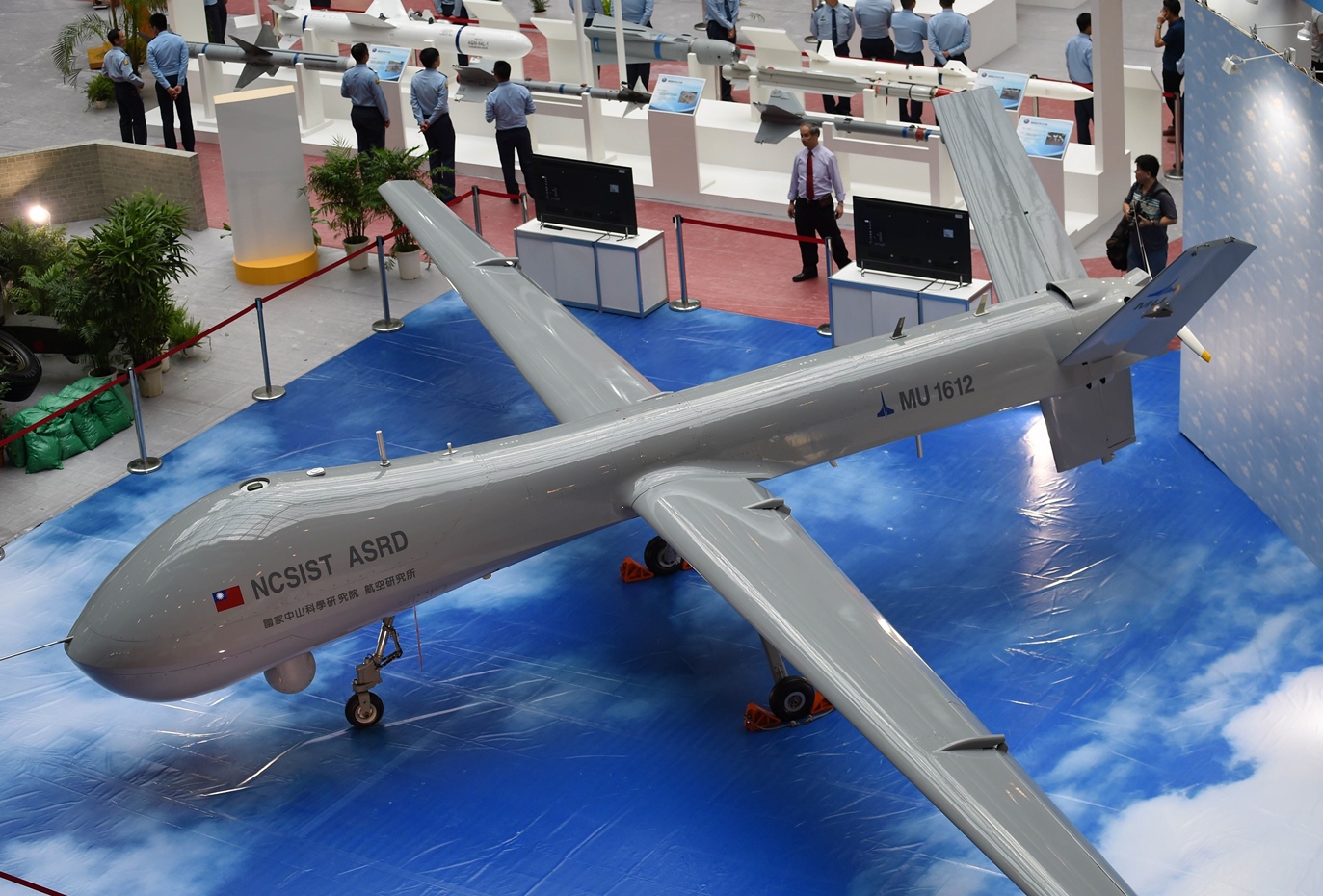 a general view of the latest home made male unmanned aircraft systems on display during a press conference of the 2015 taipei aerospace and defense technology exhibition at the world trade center in taipei on august 12 2015 photo afp