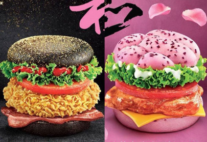 kfc china introduces pink and black burgers to their summer menu