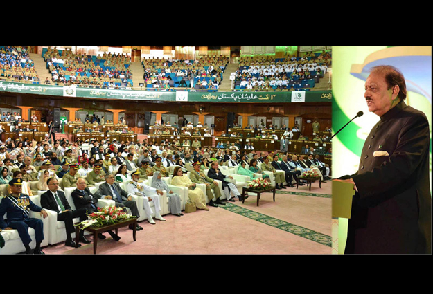 president hussain while speaking at an independence day event on friday photo inp