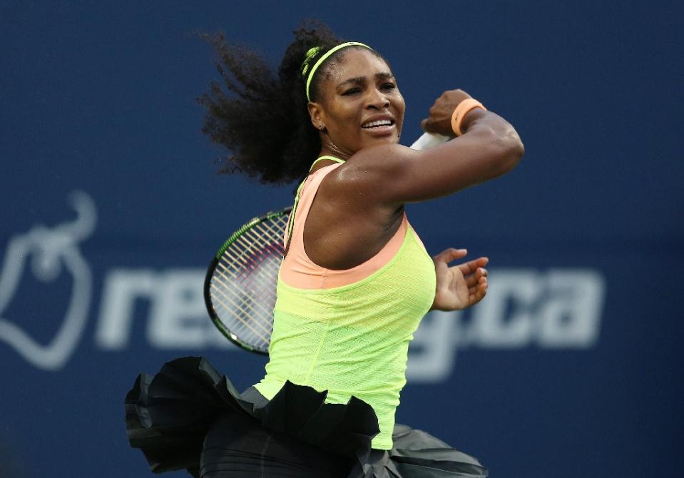 serena williams of the us plays a shot against roberta vinci of italy during the quarter finals of the rogers cup in toronto canada on august 14 2015 photo afp