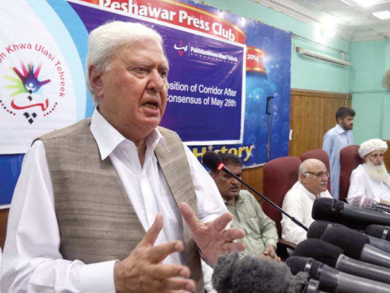 aftab sherpao speaks at the peshawar press club photo muhammad iqbal express