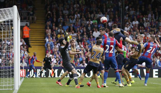 arsenal 039 s french defender laurent koscielny 3rd r jumps to clear the ball during the english premier league football match between crystal palace and arsenal at selhurst park in south london on august 16 2015 arsenal won the game 2 1 photo afp arsenal 039 s french defender laurent koscielny 3rd r jumps to clear the ball during the english premier league football match between crystal palace and arsenal at selhurst park in south london on august 16 2015 arsenal won the game 2 1 photo afp