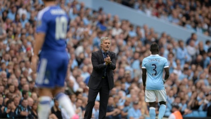 chelsea 039 s portuguese manager jose mourinho c encourages his players during their english premier league match against manchester city at the etihad stadium in manchester north west england on august 16 2015 photo afp