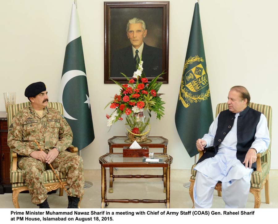 prime minister nawaz sharif meets coas general raheel sharif at the pm house in islamabad on tuesday photo pid