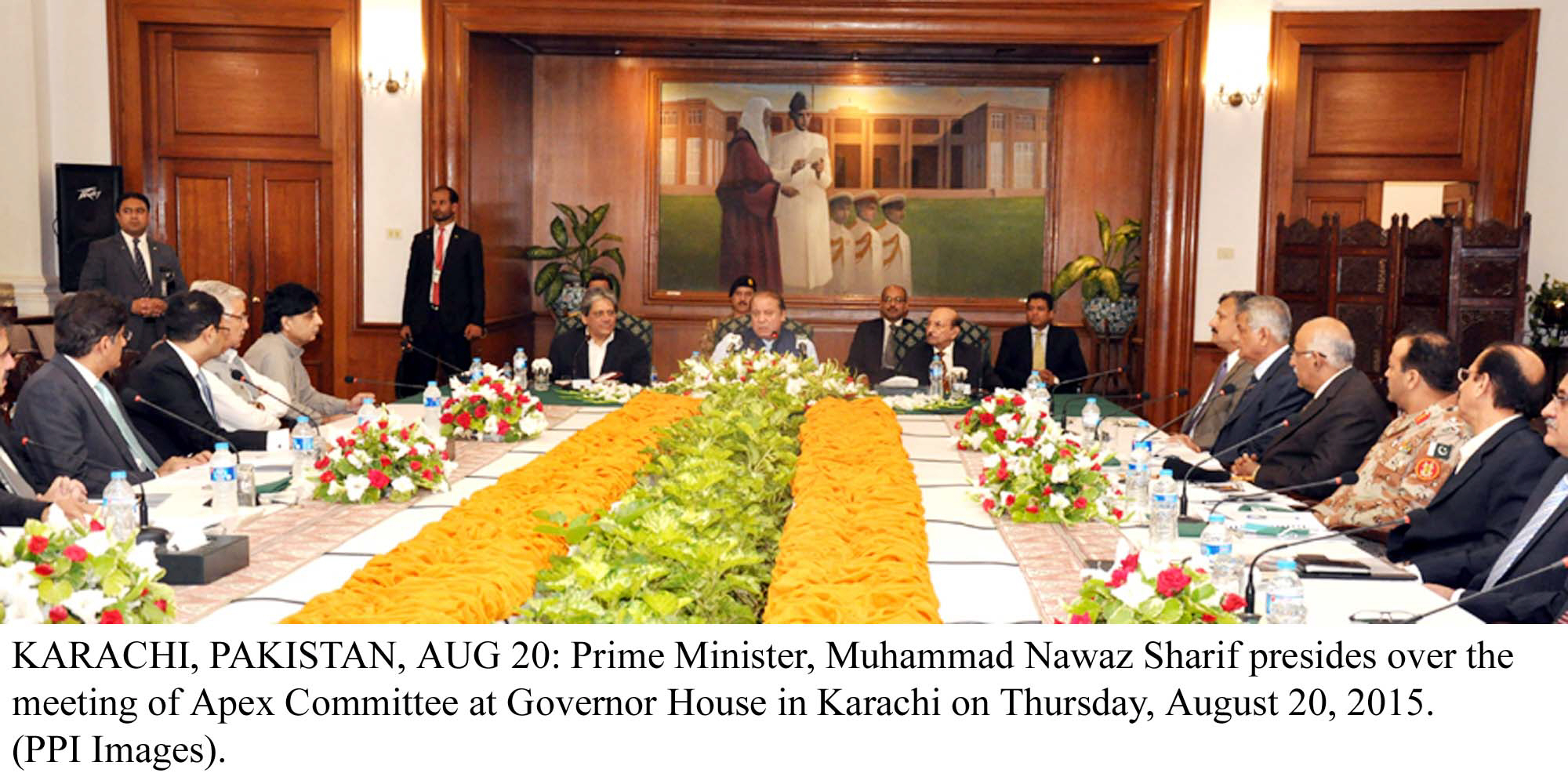 pm nawaz sharif presiding over a meeting at governor house karachi on august 20 photo ppi