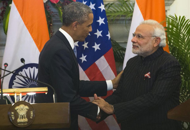 indian prime minister narendra modi and us president barack obama shake hands following a joint press conference at hyderabad house in new delhi on january 25 2015 photo afp