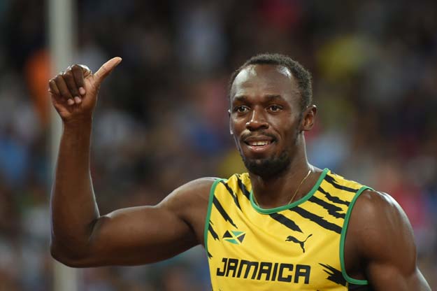 jamaica 039 s usain bolt gestures after the semi final of the men 039 s 100 metres athletics event at the 2015 iaaf world championships at the quot bird 039 s nest quot national stadium in beijing on august 23 2015 photo afp