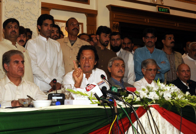 pti chairman imran khan along with party leaders addresses a press conference in islamabad on august 23 2015 photo waseem nazir express pti chairman imran khan along with party leaders addresses a press conference in islamabad on august 23 2015 photo waseem nazir express