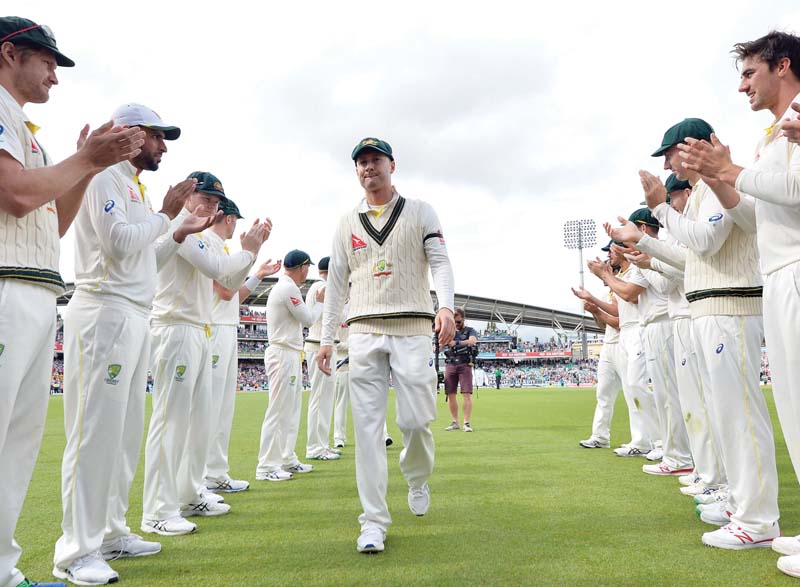 england won the series 3 2 but australia captain michael clarke celebrated an emphatic win on a rain disrupted fourth day of his final test match photo afp