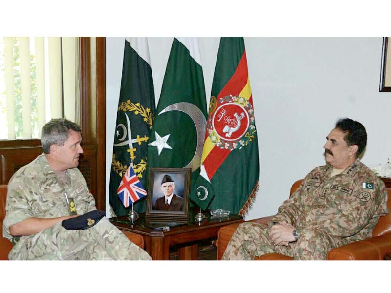 commander uk land forces lt gen james everard calls on gen raheel at ghq islamabad on monday photo inp