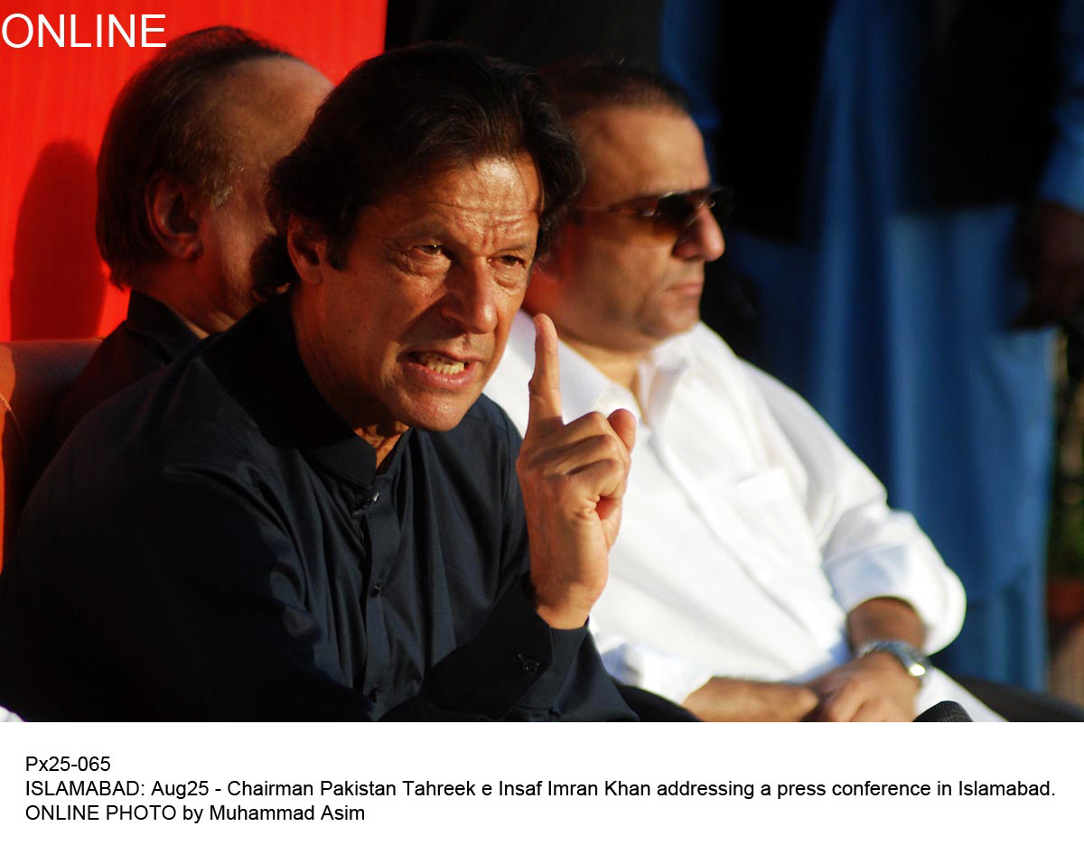 pti chairman imran khan addresses a press conference in islamabad on august 25 2015 photo online