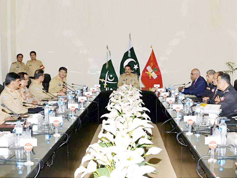 army chief gen raheel holds a briefing on karachi at the corps hq photo nni