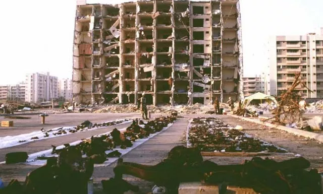 us and saudi investigators spread debris on plastic sheets as they gather evidence after the june 25 1996 bombing outside the khobar towers complex in dhahran saudi arabia photo afp us and saudi investigators spread debris on plastic sheets as they gather evidence after the june 25 1996 bombing outside the khobar towers complex in dhahran saudi arabia photo afp