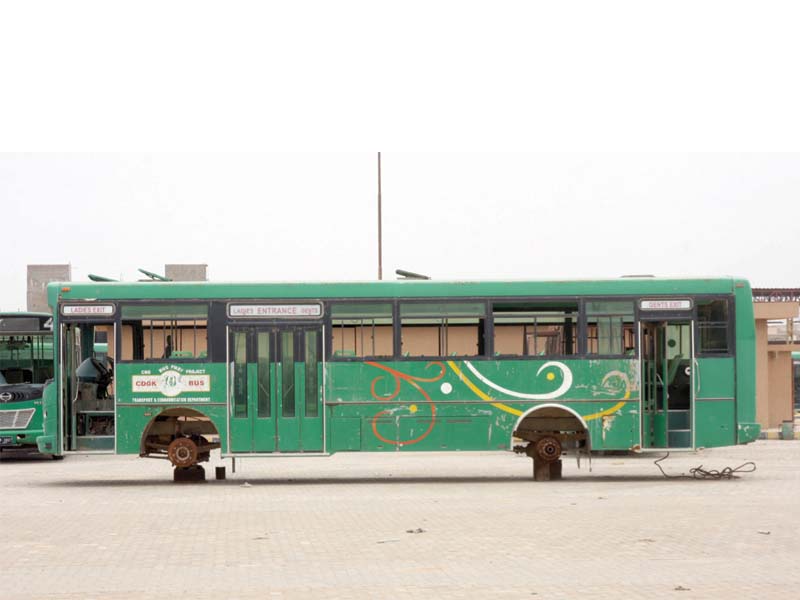 the transport department s iniative to re launch 16 new cng buses failed on wednesday because the buses were deemed unfit to ply on the city s roads the department hopes that some of these buses will be fixed soon enough photo athar khan express