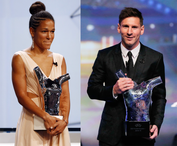germany 039 s celia sasic l and argentina 039 s lionel messi r with their respective trophies photo afp germany 039 s celia sasic l and argentina 039 s lionel messi r with their respective trophies photo afp