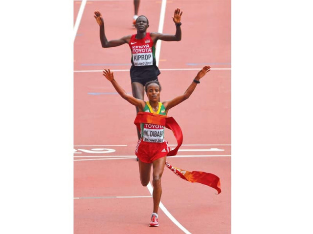 mare dibaba s sprint in the final 50 metres proved to be the difference as she won by a second photo afp