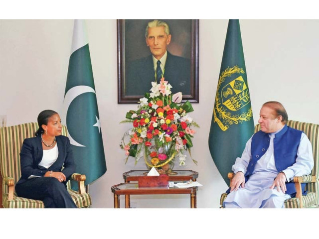 premier nawaz in conversation with us nsa susan rice at the pm house photo afp premier nawaz in conversation with us nsa susan rice at the pm house photo afp