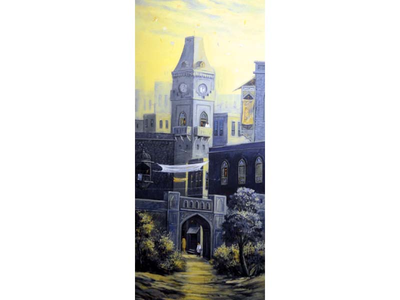 the work featured in the exhibition is primarily oil on canvas and heavily inspired by architecture and heritage photos huma choudhary express