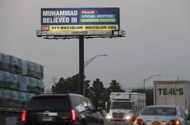 the billboard displays the message muhammad pbuh believed in peace social justice women 039 s rights photo north jersey the billboard displays the message muhammad pbuh believed in peace social justice women 039 s rights photo north jersey