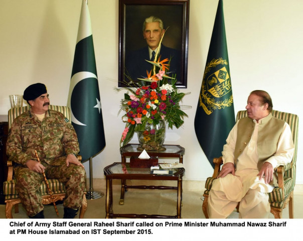 chief of army staff general raheel sharif calls on prime minister nawaz sharif at the pm house in islamabad on september 1 2015 photo pid chief of army staff general raheel sharif calls on prime minister nawaz sharif at the pm house in islamabad on september 1 2015 photo pid