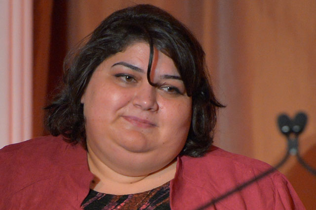 a file picture taken on october 29 2012 in beverly hills california shows honoree khadija ismayilova azerbaijan 039 s investigative journalist onstage during the 2012 courage in journalism awards hosted by the international women 039 s media foundation held at the beverly hills hotel photo afp