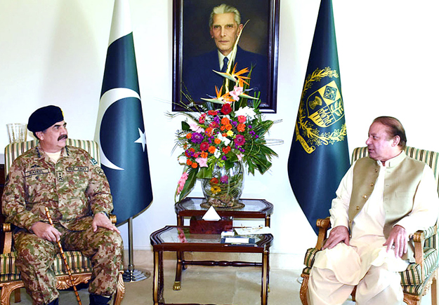 chief of army staff general raheel sharif called on prime minister nawaz sharif at pm house photo app
