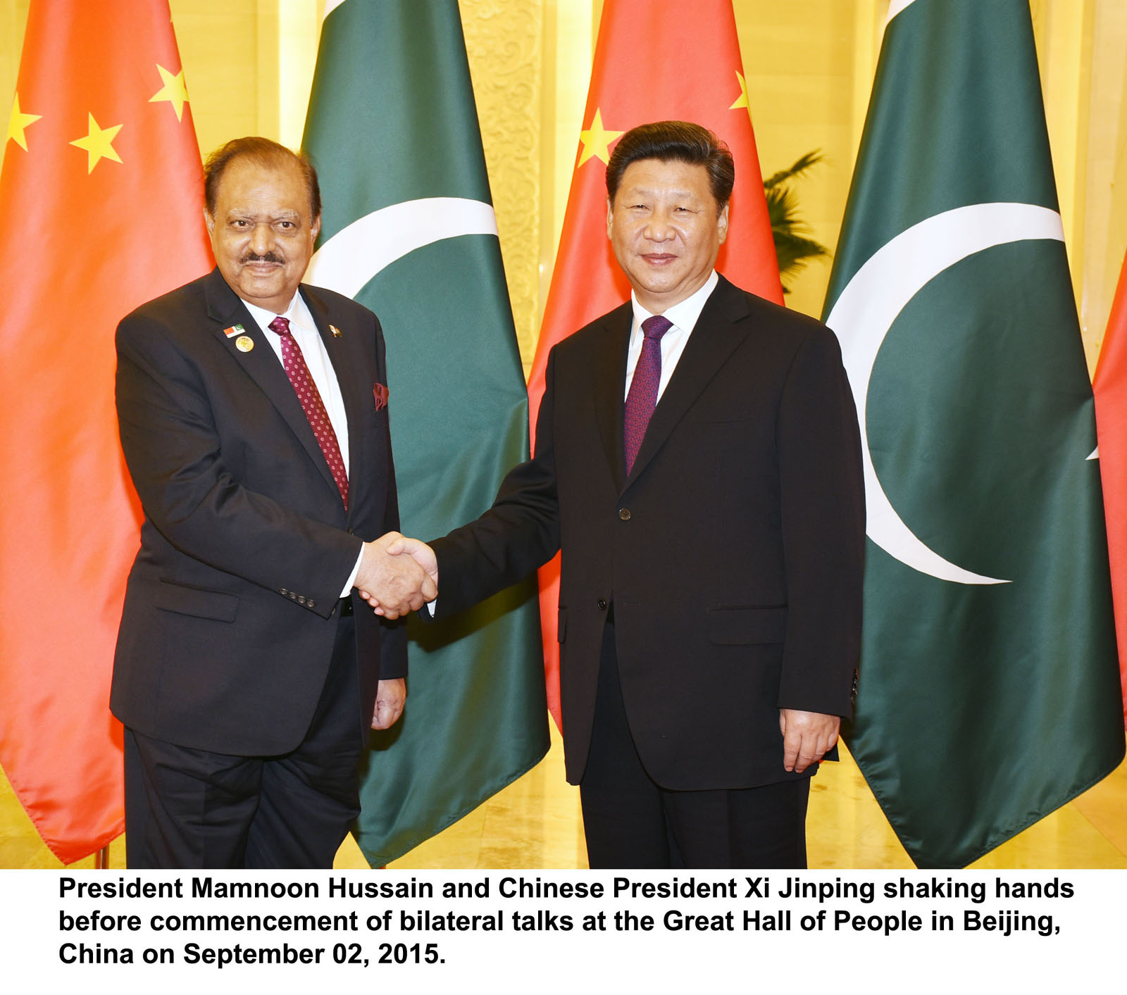 president mamnoon hussain shakes hands with chinese president xi jinping in beijing china on september 2 2015 photo pid