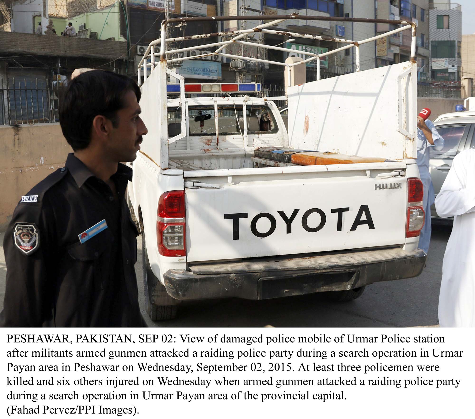 a police damaged in peshawar raid on september 2 2015 photo ppi