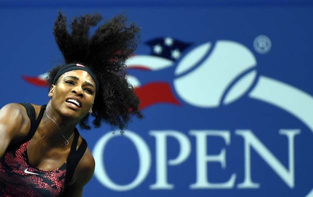 serena williams of the us serves to vitalia diatchenko of russia during their women s singles round 1 match at the 2015 us open at usta billie jean king national tennis center in new york on august 31 2015 photo afp