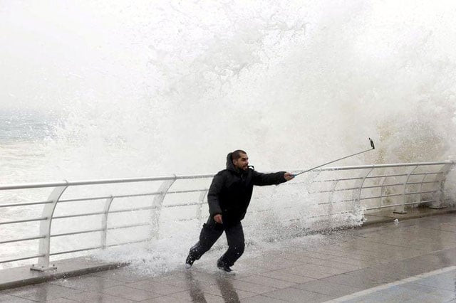 a man takes a selfie by a crashing wave on beirut 039 s corniche a seaside promenade as high winds sweep through lebanon during a storm in this february 11 2015 file photo photo reuters a man takes a selfie by a crashing wave on beirut 039 s corniche a seaside promenade as high winds sweep through lebanon during a storm in this february 11 2015 file photo photo reuters