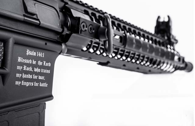 a bible verse incribed on an ar 15 crusader rifle created by spikes tactical photo spikes tactical