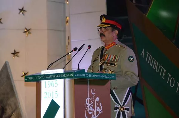 army chief general raheel sharif addresses the defence day ceremony at the ghq in rawalpindi on september 6 2015 photo ispr army chief general raheel sharif addresses the defence day ceremony at the ghq in rawalpindi on september 6 2015 photo ispr