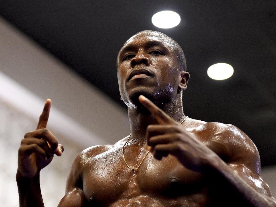 boxer andre berto during a workout at the marriott hotel in los angeles california on august 28 2015 photo afp