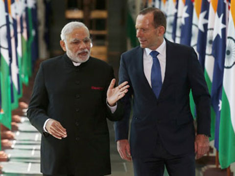 indian prime minister narendra modi with australian prime minister tony abbott photo afp