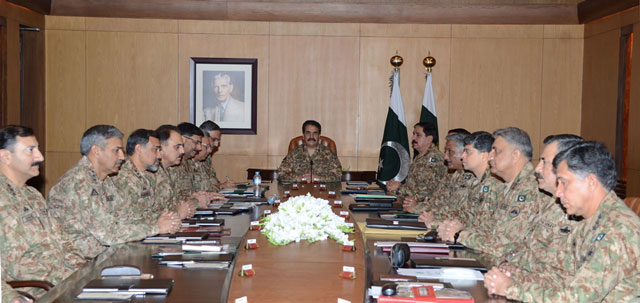 coas gen raheel sharif presiding over the corps commander conference at ghq on september 8 photo ispr