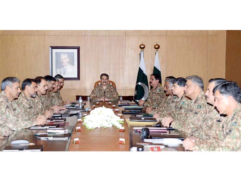 gen raheel chairs a meeting of the corps commanders at ghq photo nni