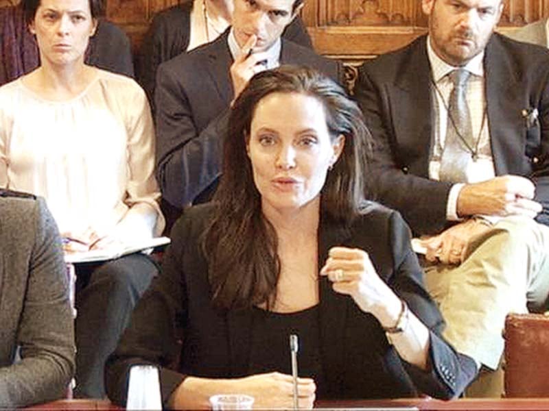 unhcr special envoy angelina jolie pitt gives evidence to the house of lords ad hoc committee in the houses of parliament in westminster london photo file