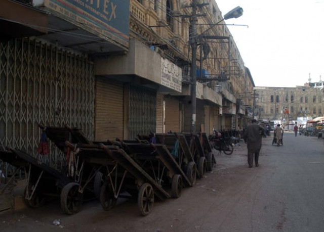 in karachi the commercial hub of the country major markets including saddar karim centre light house bolden market bohri bazaar zainab market regal chowk clifton plaza jamia cloth uni centre zamzama shah faisal and haidery remained closed photo nni
