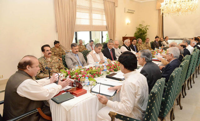 prime minister nawaz sharif chairs a meeting to review progress on implementation of the national action plan nap at the pm 039 s house in islamabad on september 10 2015 photo pid