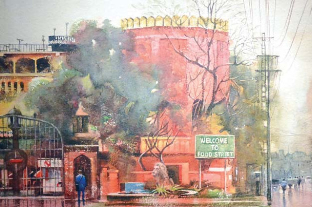 watercolours on grain paper depict different scenes of old lahore including streets buildings and people photo express watercolours on grain paper depict different scenes of old lahore including streets buildings and people photo express